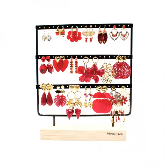 Pack de 18 boucles d'oreilles acier - ROUGE