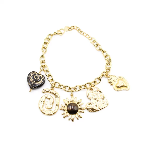 Bracelet acier avec breloques soleil