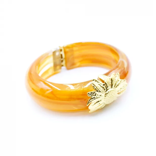 Bracelet tendance résine - fleur acier doré