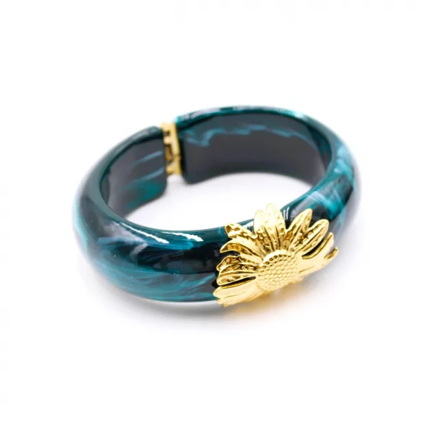 Bracelet tendance résine - fleur acier doré