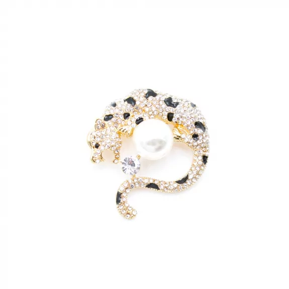 Broches strass - léopard et perle nacrée