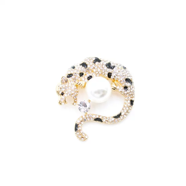 Broches strass - léopard et perle nacrée