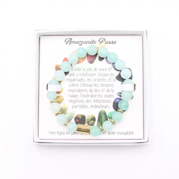 Coffret bracelet en pierre véritable Amazonite russe