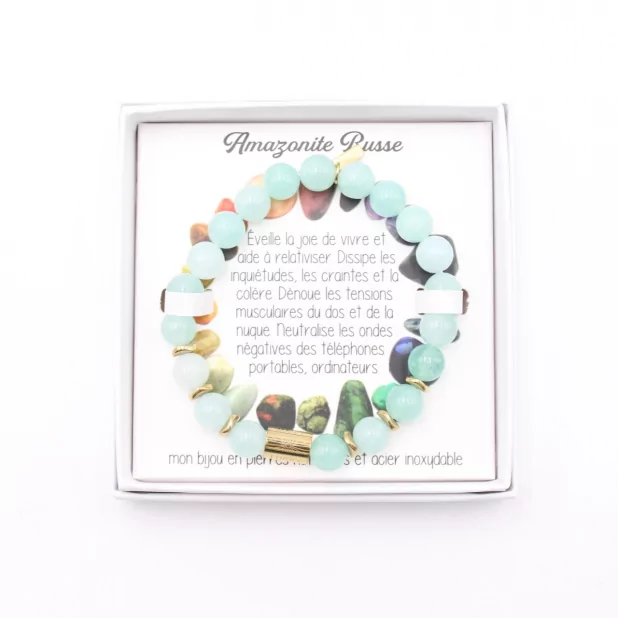 Coffret bracelet en pierre véritable Amazonite russe