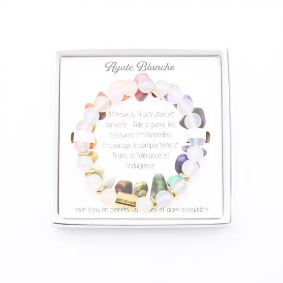 Coffret bracelet en pierre véritable Agate Blanche
