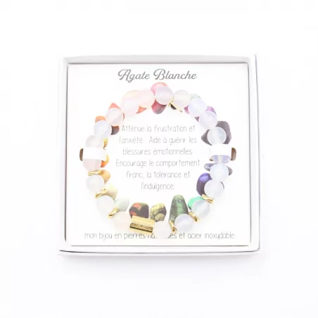 Coffret bracelet en pierre véritable Agate Blanche