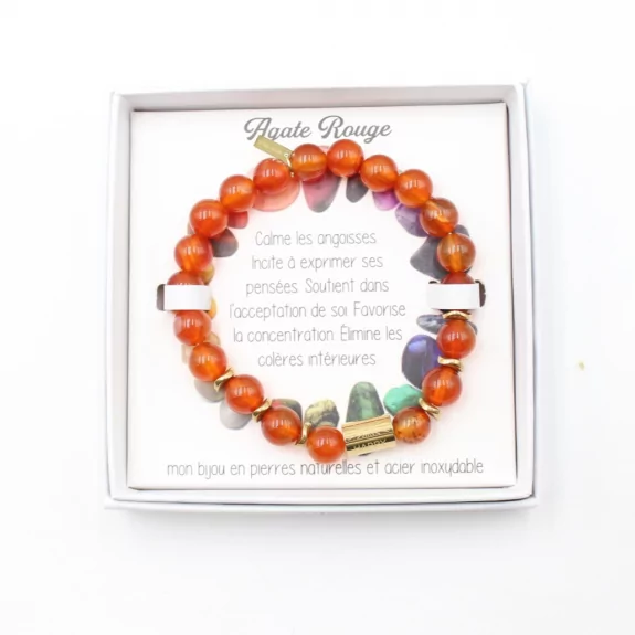 Coffret bracelet en pierre véritable AGATE ROUGE