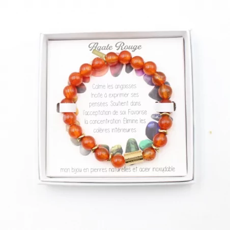 Coffret bracelet en pierre véritable AGATE ROUGE