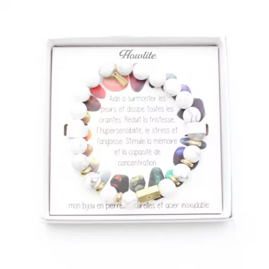 Coffret bracelet en pierre véritable Howlite