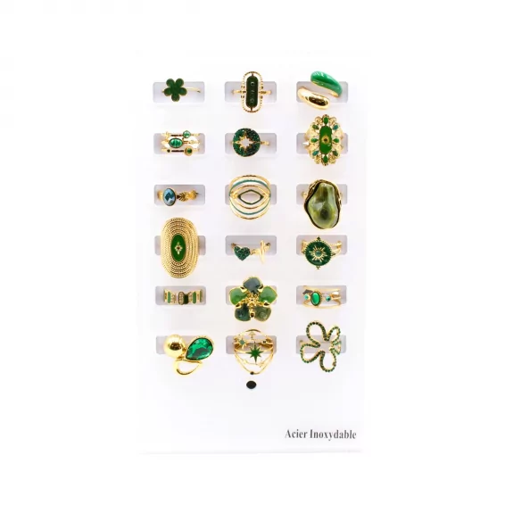 Pack 18 bagues acier inoxydable - VERT