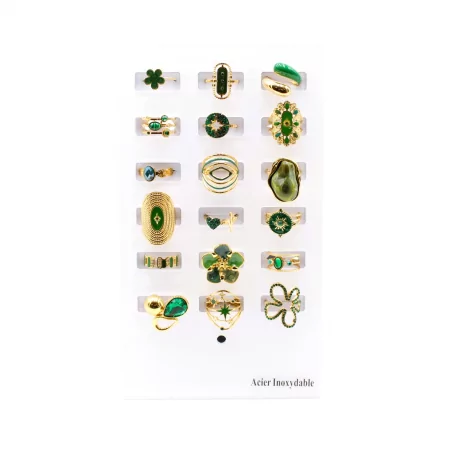 Pack 18 bagues acier inoxydable - VERT