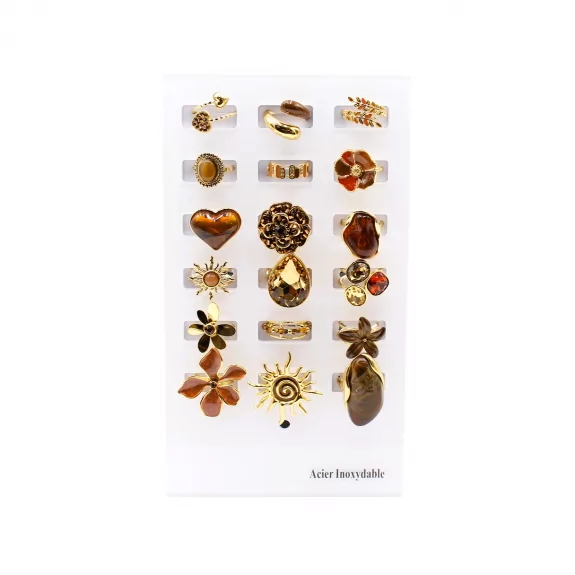 Pack 18 bagues acier inoxydable - marron