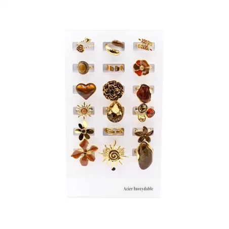Pack 18 bagues acier inoxydable - marron