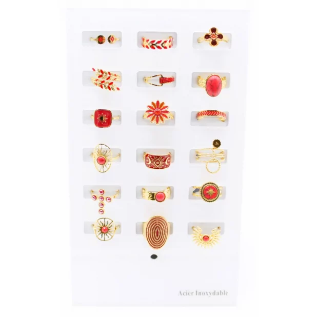 Pack 18 bagues acier inoxydable - rouge