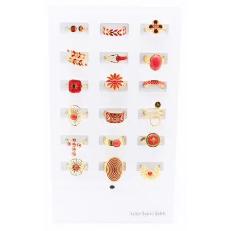 Pack 18 bagues acier inoxydable - rouge