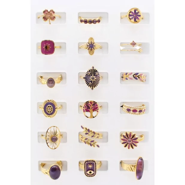 Pack 18 bagues acier inoxydable - parme