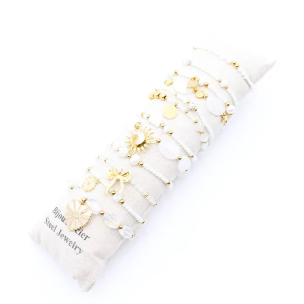 Pack de 12 bracelets cristal de verre et acier - BLANC