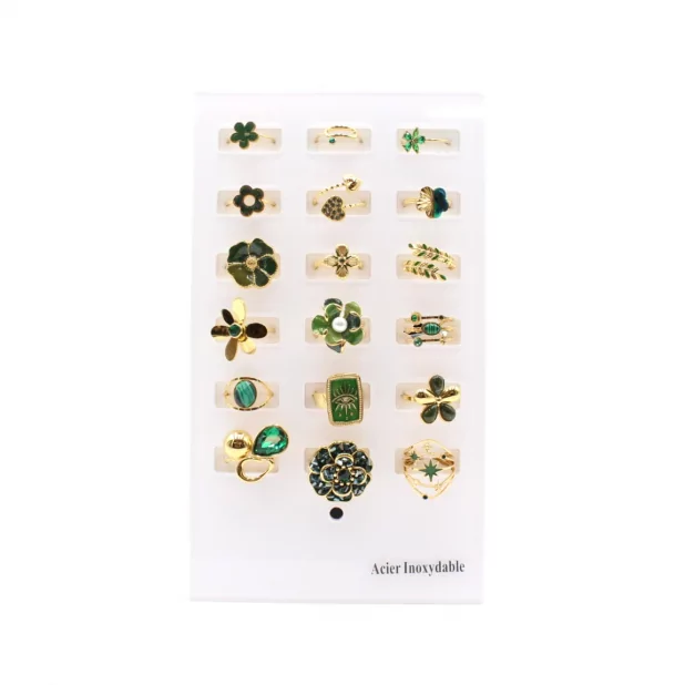 Pack 18 bagues acier inoxydable - VERT