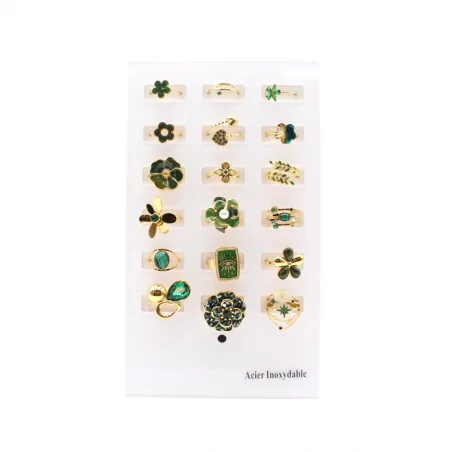 Pack 18 bagues acier inoxydable - VERT
