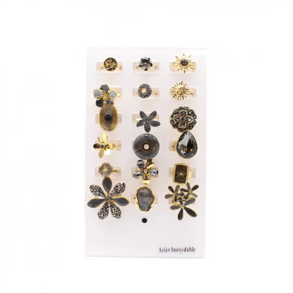 Pack 18 bagues acier inoxydable - gris