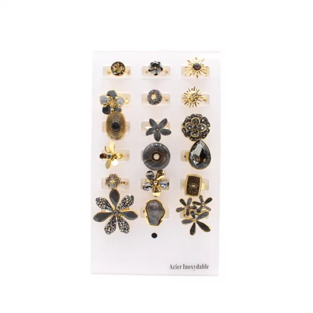 Pack 18 bagues acier inoxydable - gris