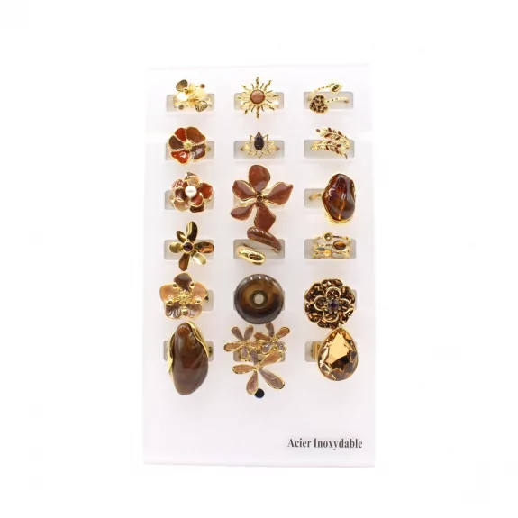 Pack 18 bagues acier inoxydable - marron