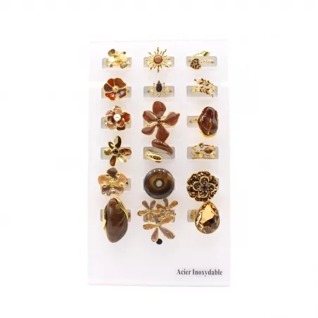 Pack 18 bagues acier inoxydable - marron