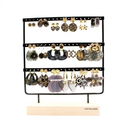 Pack de 18 boucles d'oreilles acier - GRIS