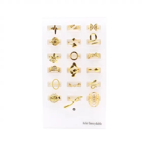Pack 18 bagues acier inoxydable - doré