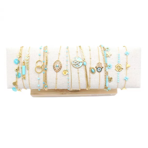 Pack de 12 bracelets acier - doré turquoise
