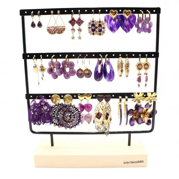 Pack de 18 boucles d'oreilles acier - VIOLET