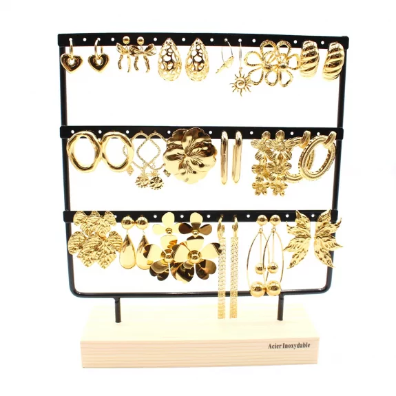 Pack de 18 boucles d'oreilles acier - DORE