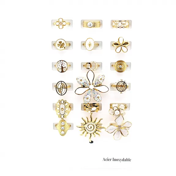 Pack 18 bagues acier inoxydable - BLANC