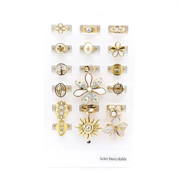 Pack 18 bagues acier inoxydable - BLANC