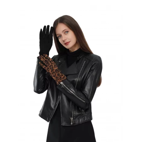 Gant suédine léopard et strass