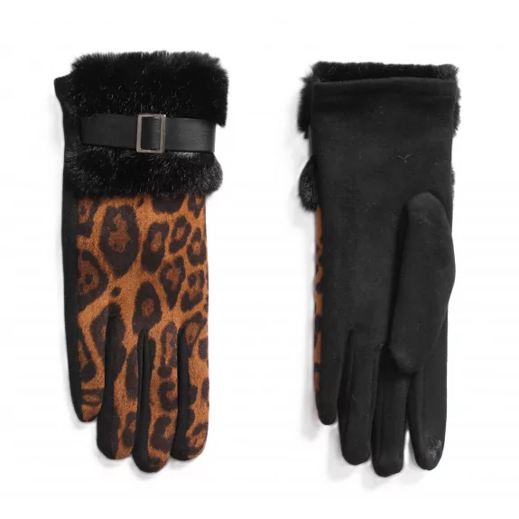 Gant suédine léopard et fourrure