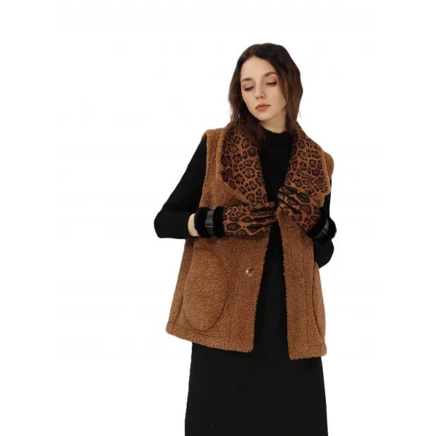 Gant suédine léopard et fourrure