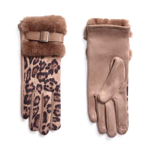 Gant suédine léopard et fourrure