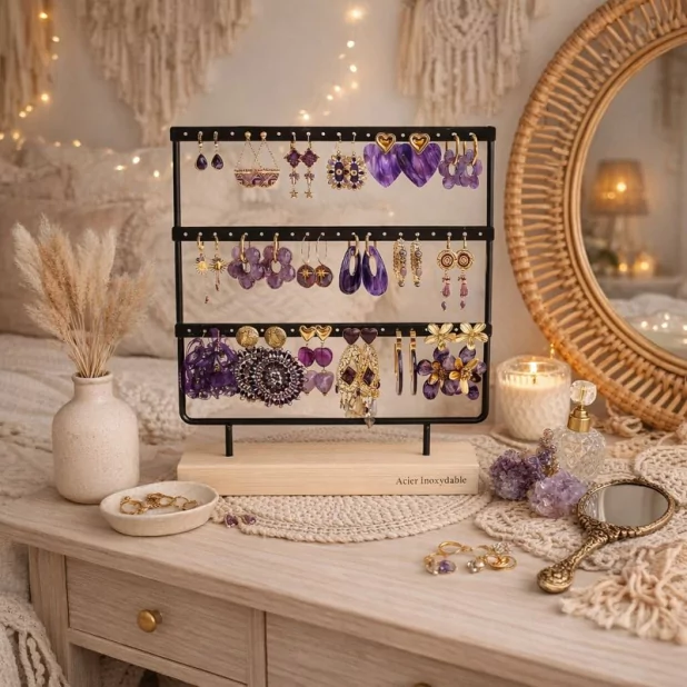 Pack de 18 boucles d'oreilles acier - VIOLET