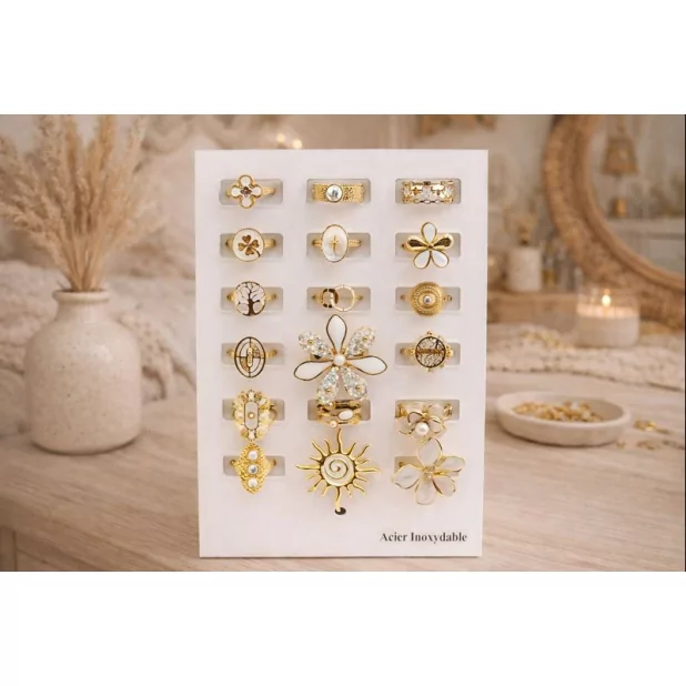 Pack 18 bagues acier inoxydable - BLANC