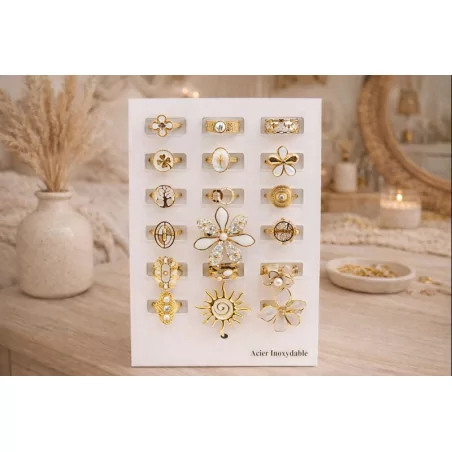 Pack 18 bagues acier inoxydable - BLANC
