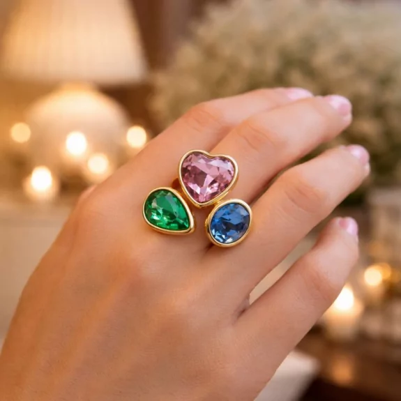 Bague tendance cabochons cœur