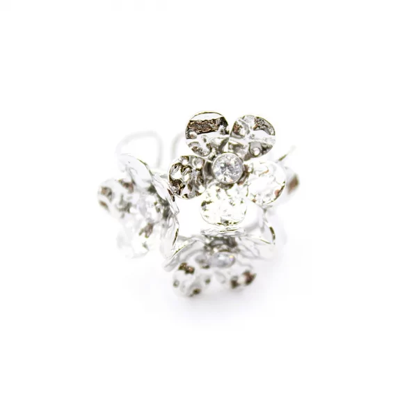 Bague acier fleurs et strass