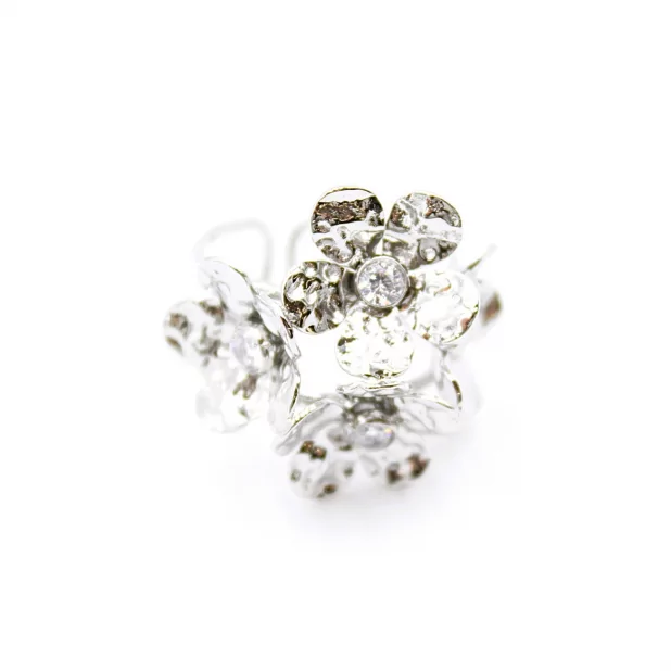 Bague acier fleurs et strass