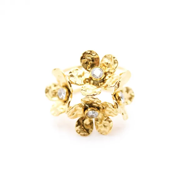 Bague acier fleurs et strass