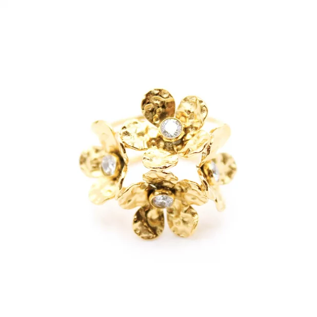 Bague acier fleurs et strass