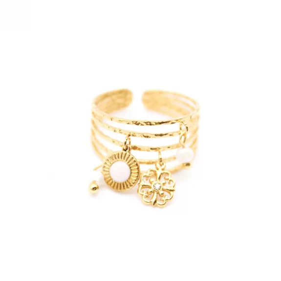 Bague acier avec pendentifs trèfles