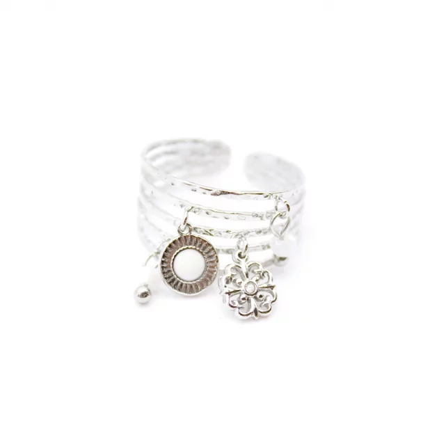 Bague acier avec pendentifs trèfles