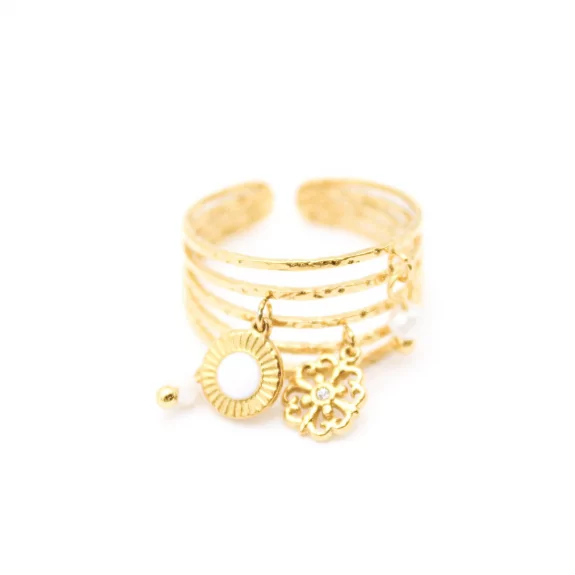 Bague acier avec pendentifs trèfles