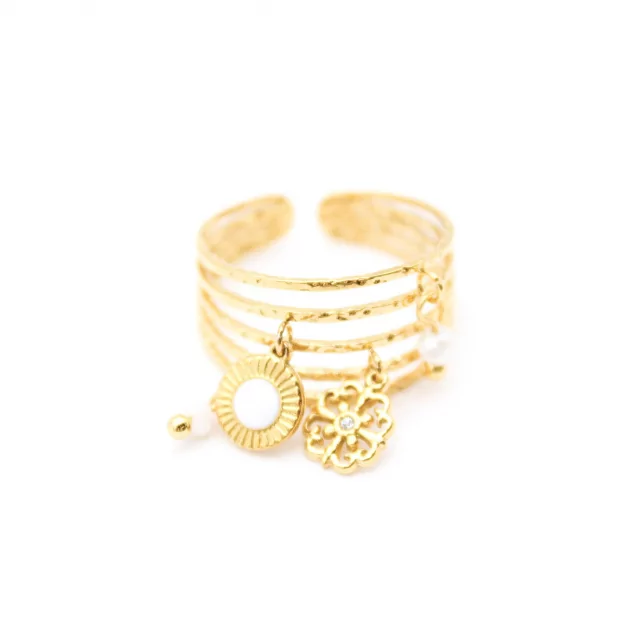 Bague acier avec pendentifs trèfles